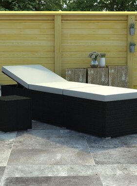 VidaXL Ligbed met kussen en theetafel poly rattan crèmewit