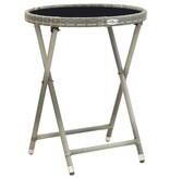 VidaXL Theetafel 60 cm poly rattan en gehard glas grijs