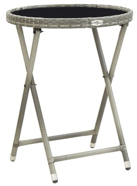 VidaXL Theetafel 60 cm poly rattan en gehard glas grijs
