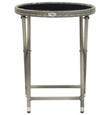 VidaXL Theetafel 60 cm poly rattan en gehard glas grijs