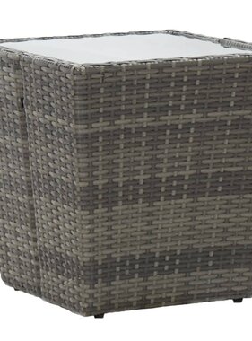 VidaXL Theetafel 41,5x41,5x43 cm poly rattan en gehard glas grijs
