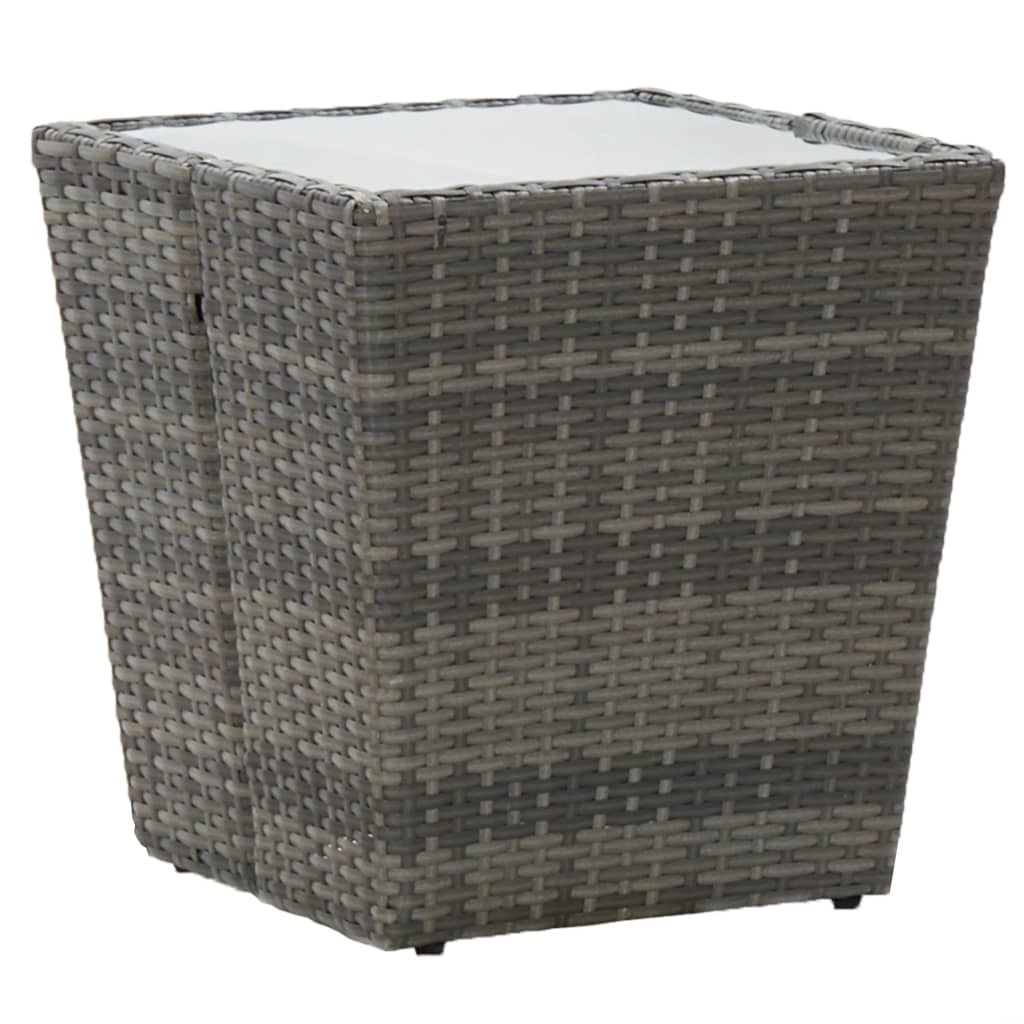 VidaXL Theetafel 41,5x41,5x43 cm poly rattan en gehard glas grijs