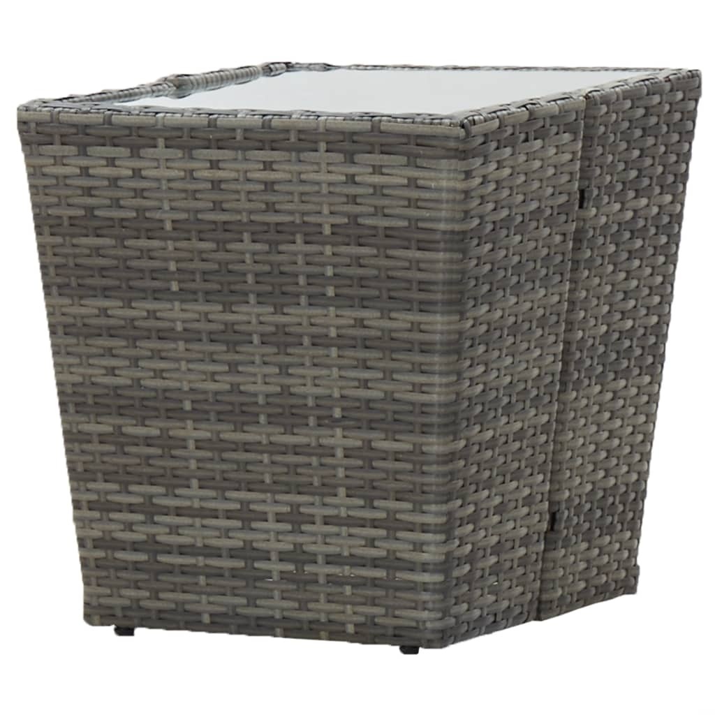 VidaXL Theetafel 41,5x41,5x43 cm poly rattan en gehard glas grijs