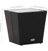 VidaXL Theetafel 41,5x41,5x43 cm poly rattan en gehard glas zwart
