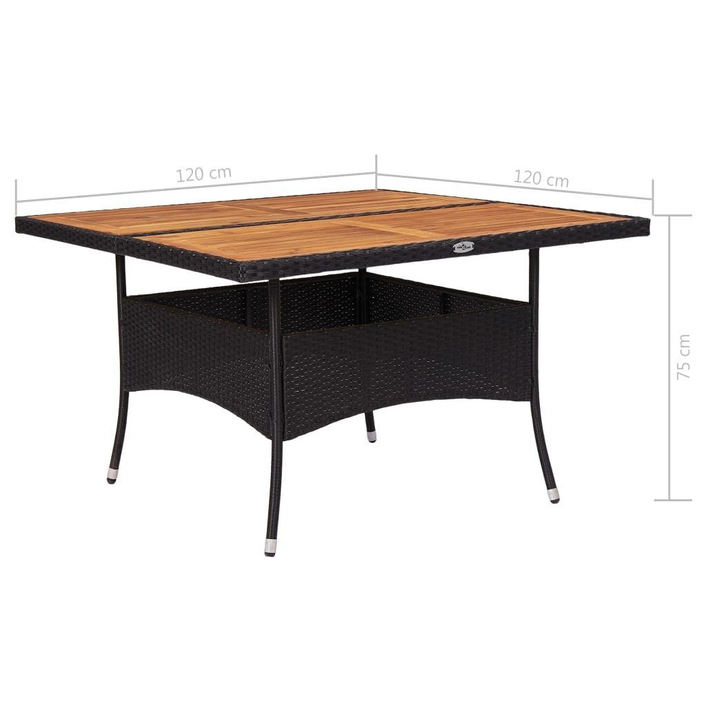 VidaXL Tuintafel poly rattan en massief acaciahout zwart