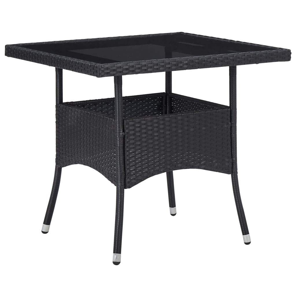 VidaXL Tuintafel poly rattan en glas zwart