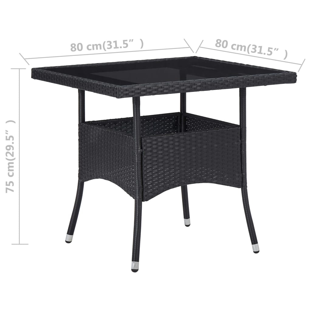 VidaXL Tuintafel poly rattan en glas zwart