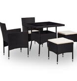 VidaXL 5-delige Tuinset poly rattan en glas zwart