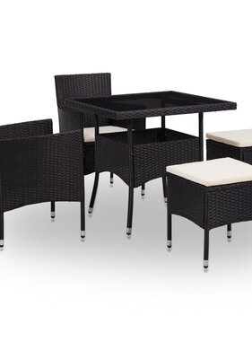 VidaXL 5-delige Tuinset poly rattan en glas zwart