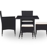 VidaXL 5-delige Tuinset poly rattan en glas zwart