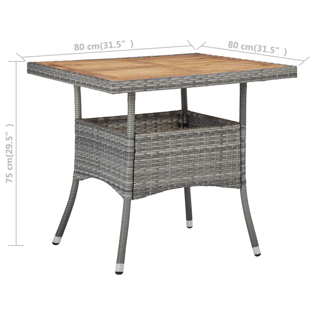 VidaXL Tuintafel poly rattan en massief acaciahout grijs