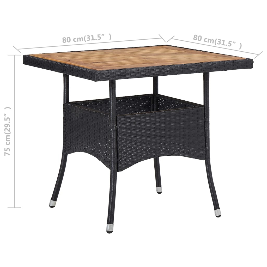 VidaXL Tuintafel poly rattan en massief acaciahout zwart