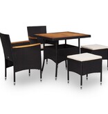 VidaXL 5-delige Tuinset poly rattan en acaciahout zwart