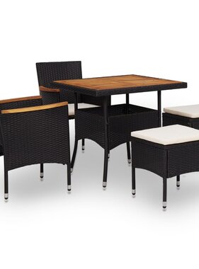 VidaXL 5-delige Tuinset poly rattan en acaciahout zwart
