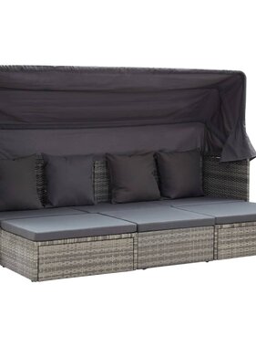 VidaXL Tuinbed met luifel poly rattan gemengd grijs