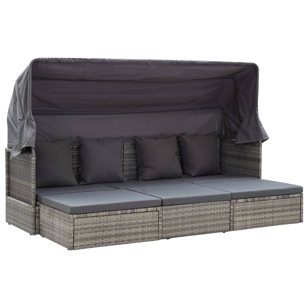 VidaXL Tuinbed met luifel poly rattan gemengd grijs