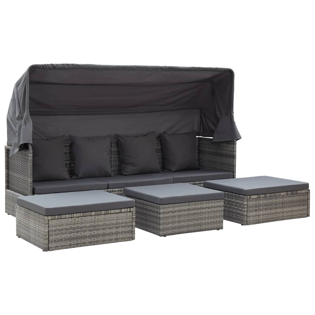 VidaXL Tuinbed met luifel poly rattan gemengd grijs