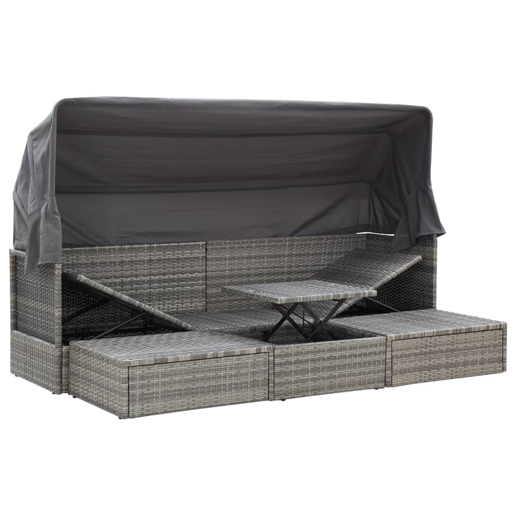 VidaXL Tuinbed met luifel poly rattan gemengd grijs