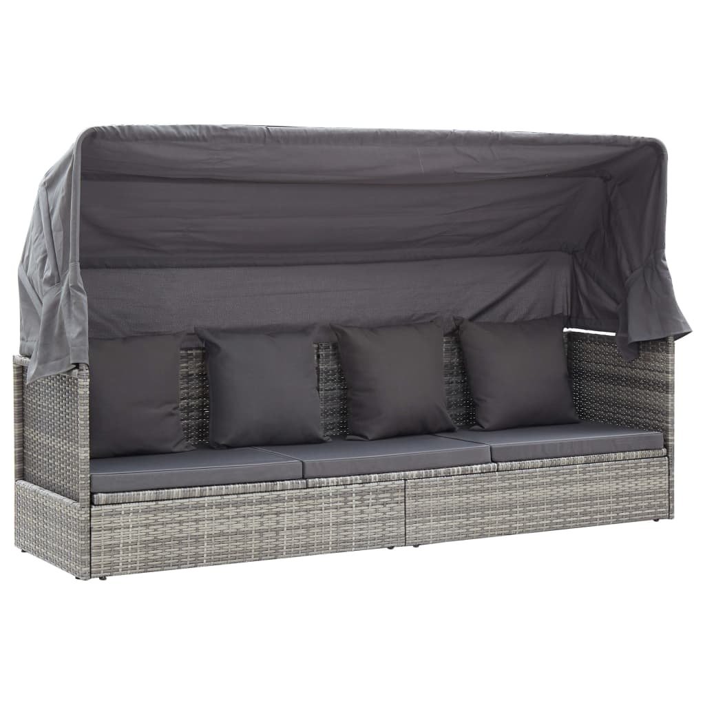 VidaXL Tuinbed met luifel poly rattan gemengd grijs
