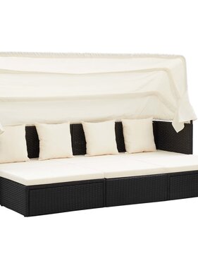 VidaXL Tuinbed met luifel poly rattan zwart