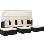 VidaXL Tuinbed met luifel poly rattan zwart