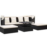 VidaXL Tuinbed met luifel poly rattan zwart