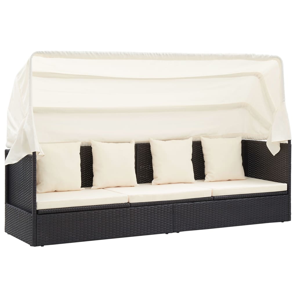 VidaXL Tuinbed met luifel poly rattan zwart