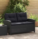 VidaXL Tuinbank 2-zits met kussens 124 cm poly rattan zwart