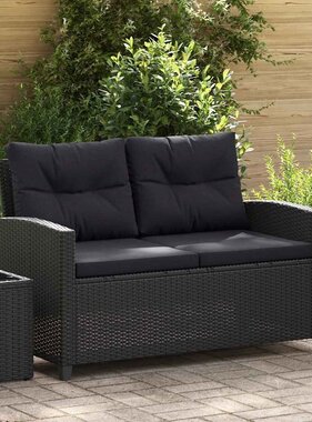 VidaXL Tuinbank 2-zits met kussens 124 cm poly rattan zwart