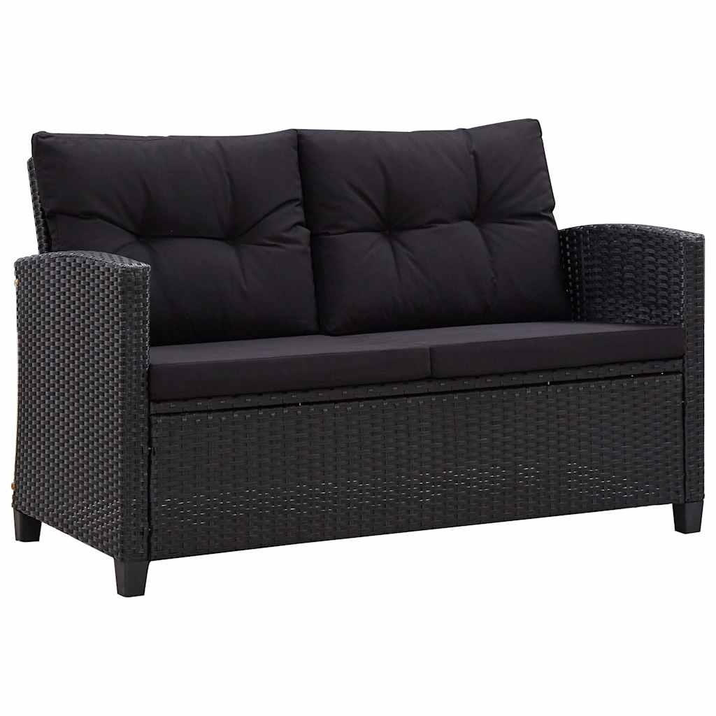 VidaXL Tuinbank 2-zits met kussens 124 cm poly rattan zwart