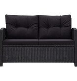 VidaXL Tuinbank 2-zits met kussens 124 cm poly rattan zwart