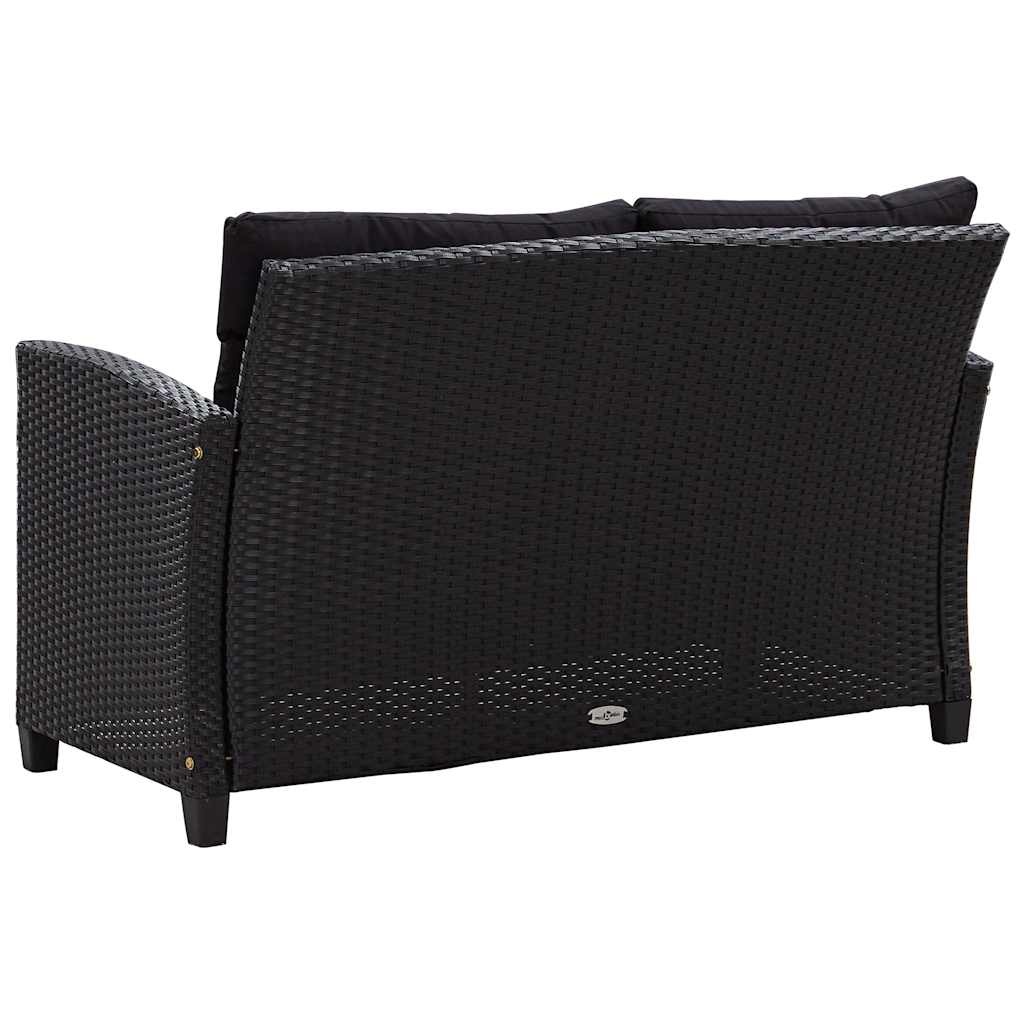 VidaXL Tuinbank 2-zits met kussens 124 cm poly rattan zwart