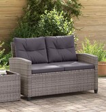 VidaXL Tuinbank 2-zits met kussens 124 cm poly rattan grijs