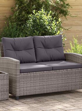 VidaXL Tuinbank 2-zits met kussens 124 cm poly rattan grijs