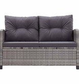 VidaXL Tuinbank 2-zits met kussens 124 cm poly rattan grijs