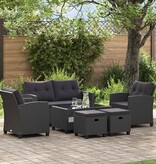 VidaXL 6-delige Loungeset met kussens poly rattan zwart