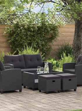 VidaXL 6-delige Loungeset met kussens poly rattan zwart