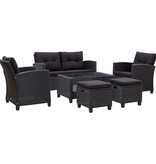 VidaXL 6-delige Loungeset met kussens poly rattan zwart