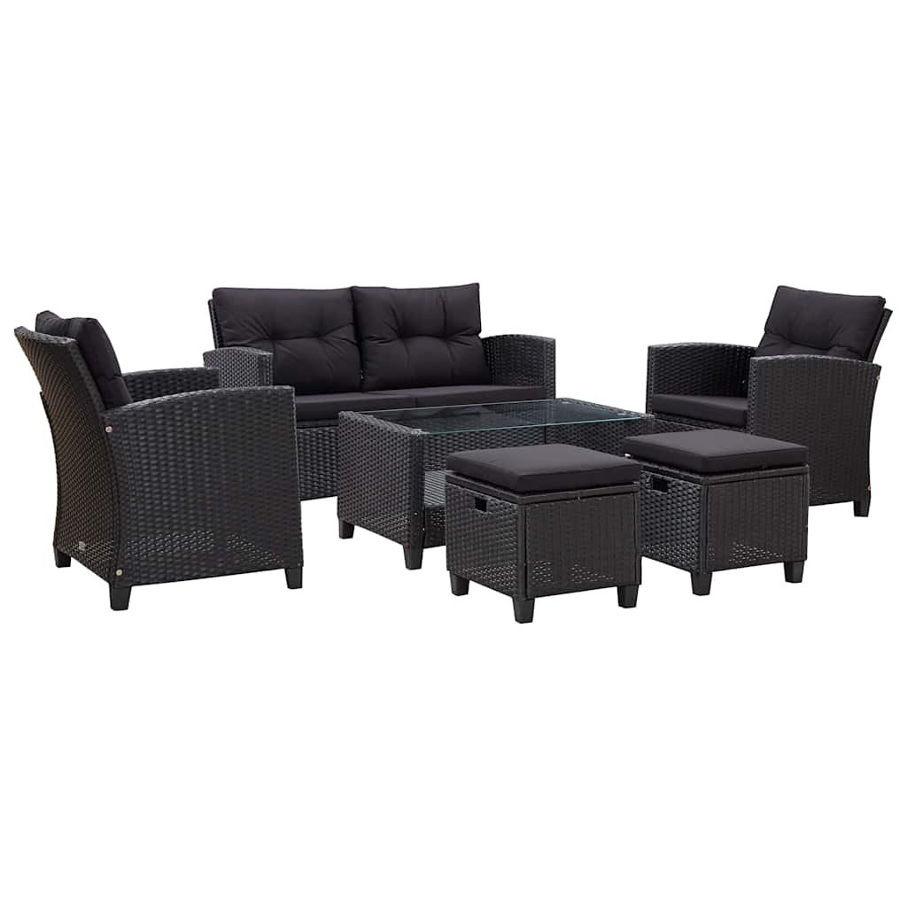 VidaXL 6-delige Loungeset met kussens poly rattan zwart