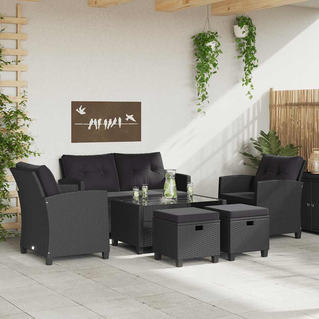VidaXL 6-delige Loungeset met kussens poly rattan zwart