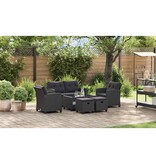 VidaXL 6-delige Loungeset met kussens poly rattan zwart
