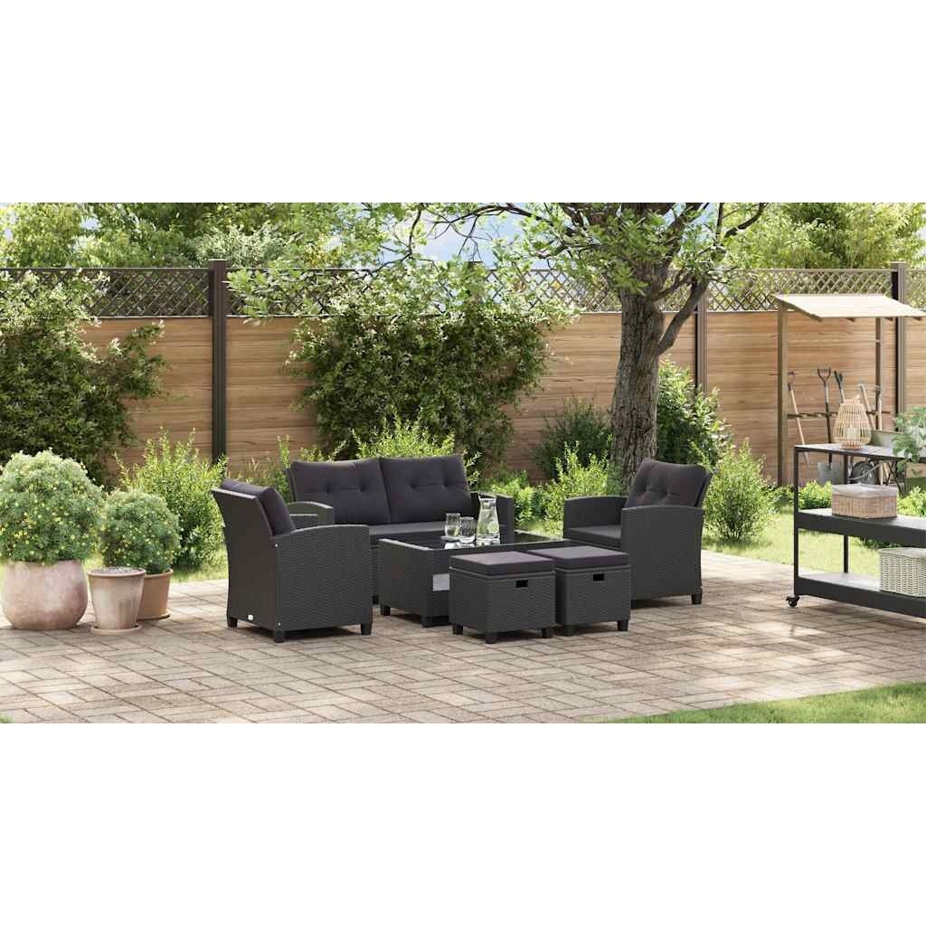 VidaXL 6-delige Loungeset met kussens poly rattan zwart