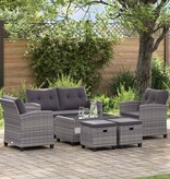 VidaXL 6-delige Loungeset met kussens poly rattan donkergrijs
