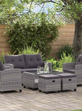 VidaXL 6-delige Loungeset met kussens poly rattan donkergrijs