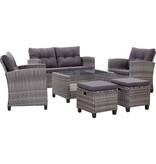 VidaXL 6-delige Loungeset met kussens poly rattan donkergrijs