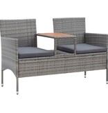 VidaXL Tuinbank 2-zits met tafeltje 143 cm poly rattan grijs
