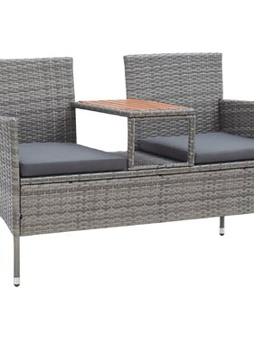 VidaXL Tuinbank 2-zits met tafeltje 143 cm poly rattan grijs