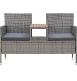 VidaXL Tuinbank 2-zits met tafeltje 143 cm poly rattan grijs