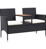 VidaXL Tuinbank 2-zits met tafeltje 143 cm poly rattan zwart