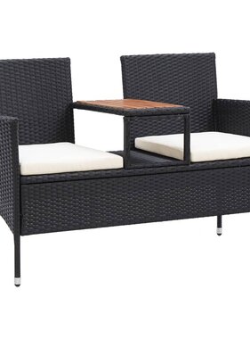 VidaXL Tuinbank 2-zits met tafeltje 143 cm poly rattan zwart
